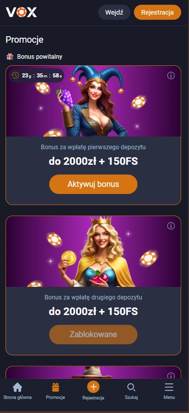 Bonusy i promocje w aplikacji vox casino.