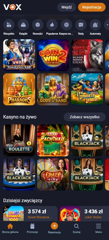 Aplikacja vox casino gry i kasyno na żywo.