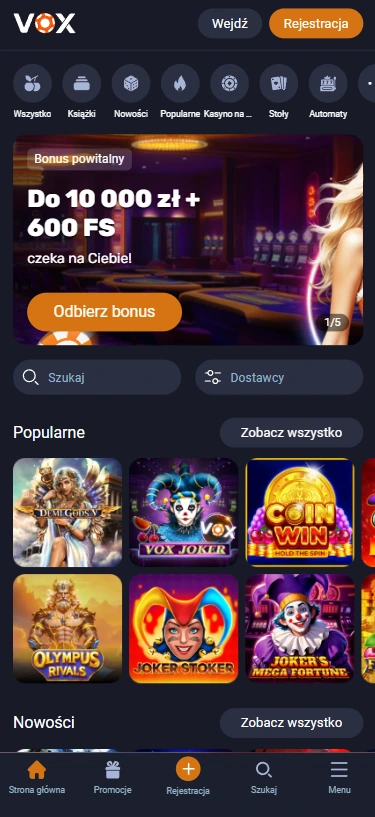 Aplikacja vox casino z bonusem powitalnym.
