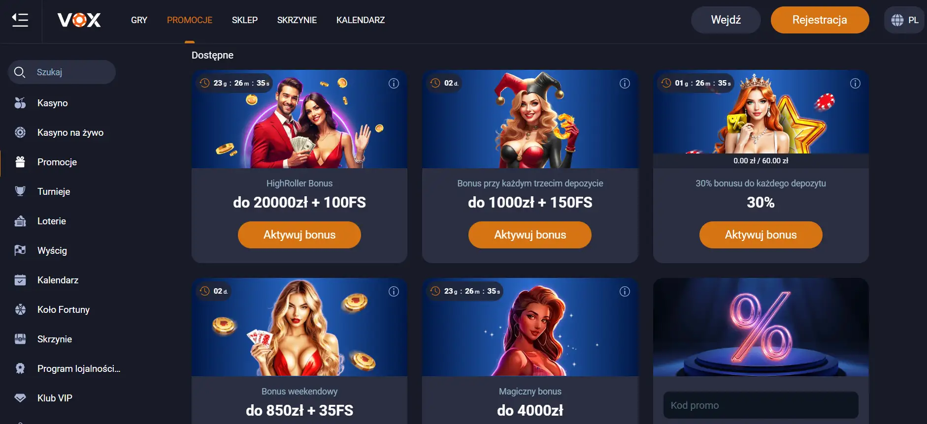 Promocje i bonusy vox casino.