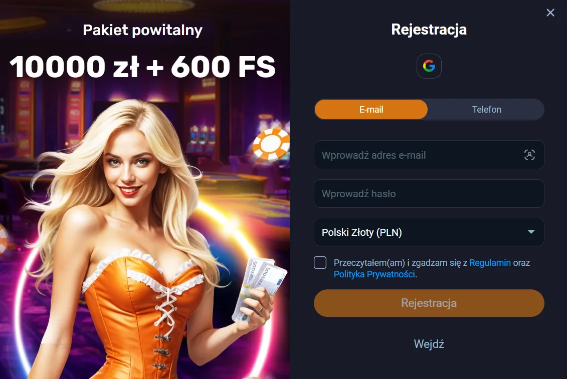 Rejestracja konta vox casino.